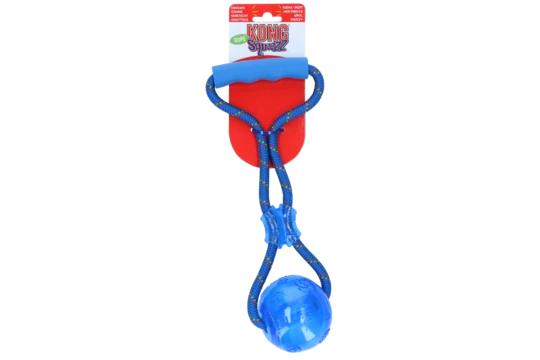 Jucarie Kong Squeezz Ball multicolor + maner din sfoara