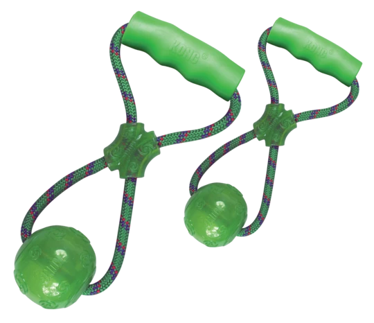 Jucarie Kong Squeezz Ball multicolor + maner din sfoara