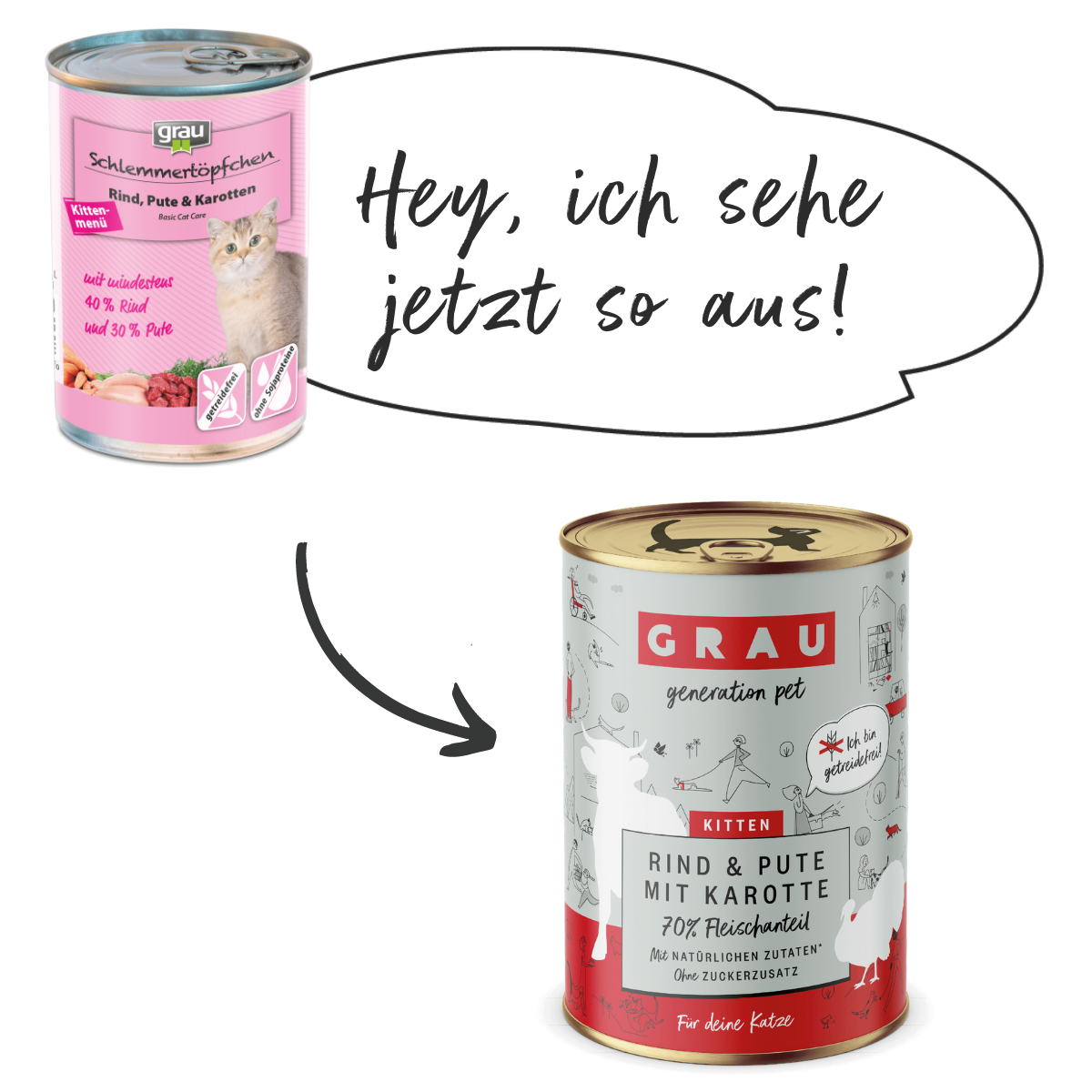 Grau Conserva pentru Pisoi cu Carne de Vita, Curcan si Morcov 200 g