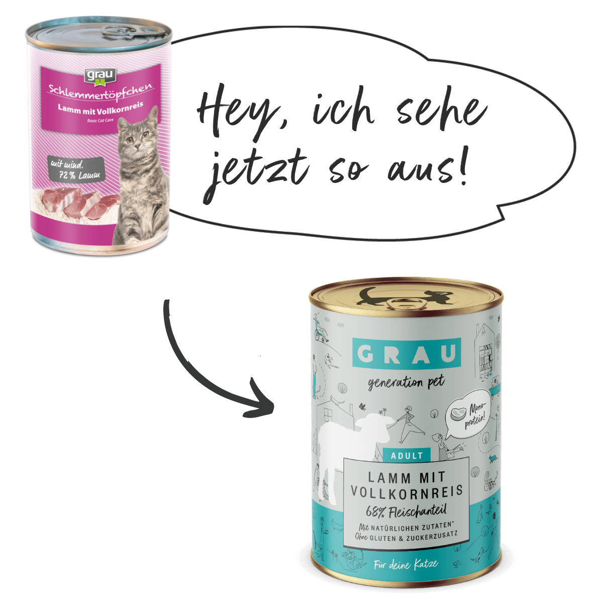 Grau Conserva pentru Pisici cu Carne de Miel si Orez Brun 200 g