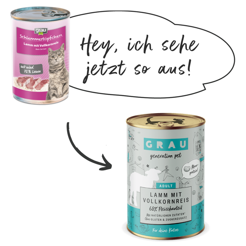 Grau Conserva pentru Pisici cu Carne de Miel si Orez Brun 200 g
