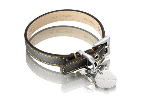 Zgarda de Lux Hennessy & Sons de piele, Sailor Nottingham Negru/Galben - PetGuru Pet Shop by Vetomed
 - 1