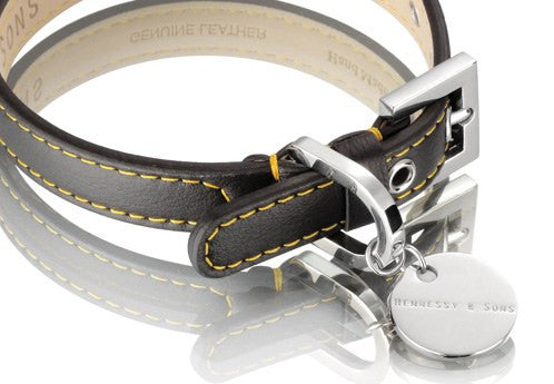 Zgarda de Lux Hennessy & Sons de piele, Sailor Nottingham Negru/Galben - PetGuru Pet Shop by Vetomed
 - 2