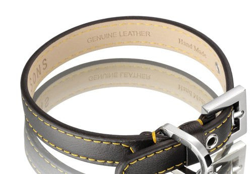 Zgarda de Lux Hennessy & Sons de piele, Sailor Nottingham Negru/Galben - PetGuru Pet Shop by Vetomed
 - 3
