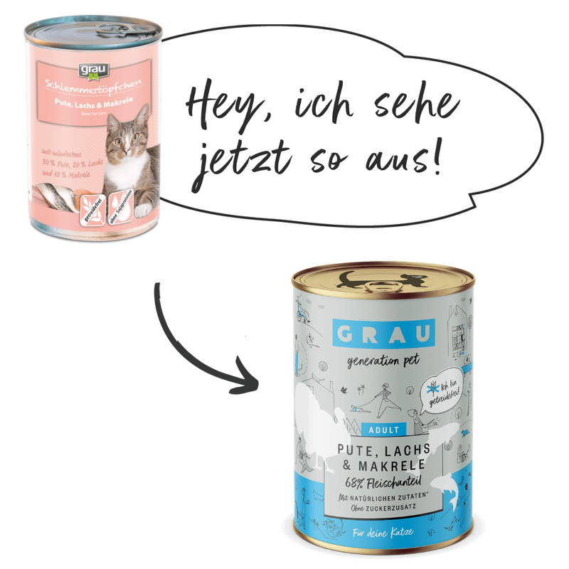 Grau Conserva pentru Pisici cu Carne de Curcan, Somon si Macrou 200 g