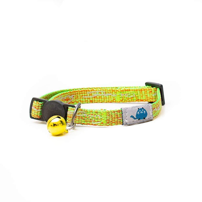 Zgarda Pisici Long Paws Reflectorizanta- Verde lime/portocaliu