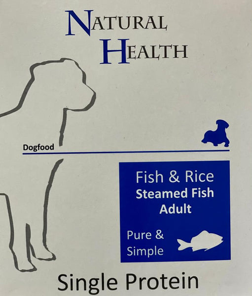 Natural Health Hrana umeda pentru caini -peste si orez 395g