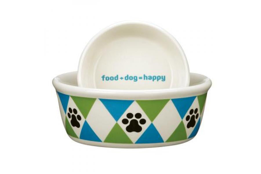 Bol ceramic alb cu verde 17cm