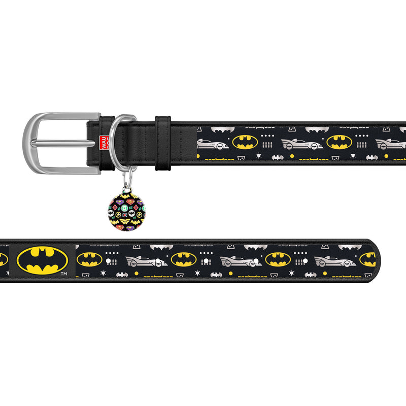 Zgarda piele pentru caini WAUDOG Design Batman3 Negru+ QR Tag