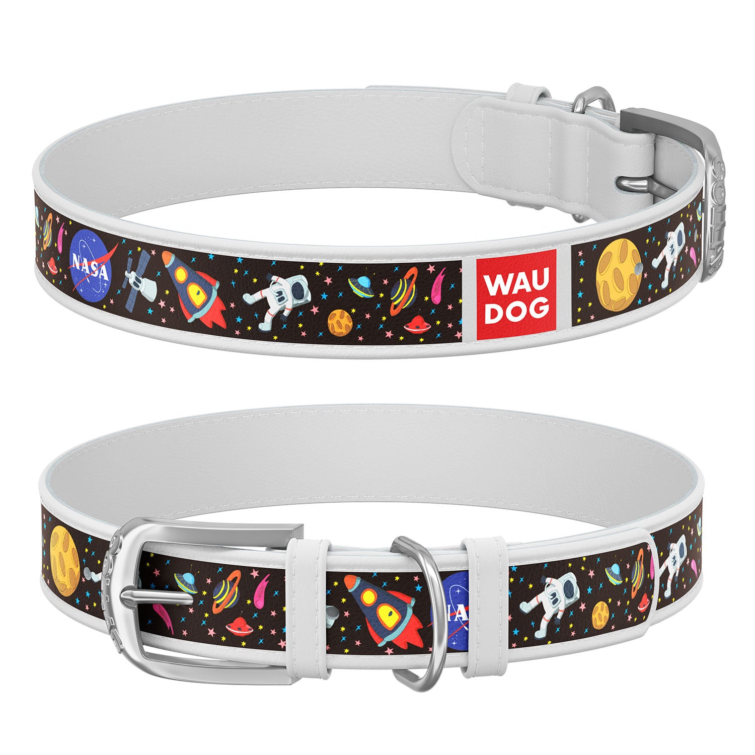 Zgarda piele pentru caini WAUDOG Design Nasa