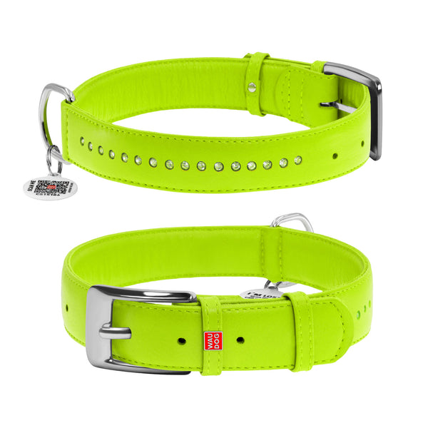 Zgarda piele pentru caini WAUDOG Glamour cu pietricele - Verde