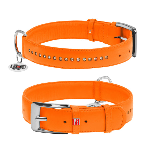 Zgarda piele pentru caini WAUDOG Glamour cu pietricele - Portocaliu