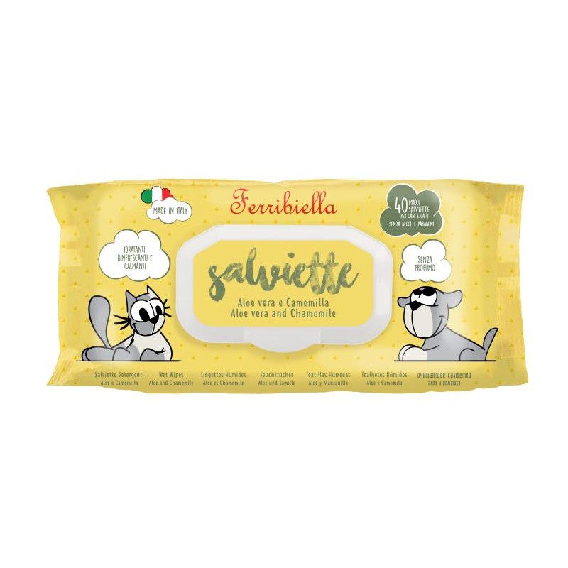 Servetele umede pentru caini si pisici cu Aloe Vera si Musetel 40buc