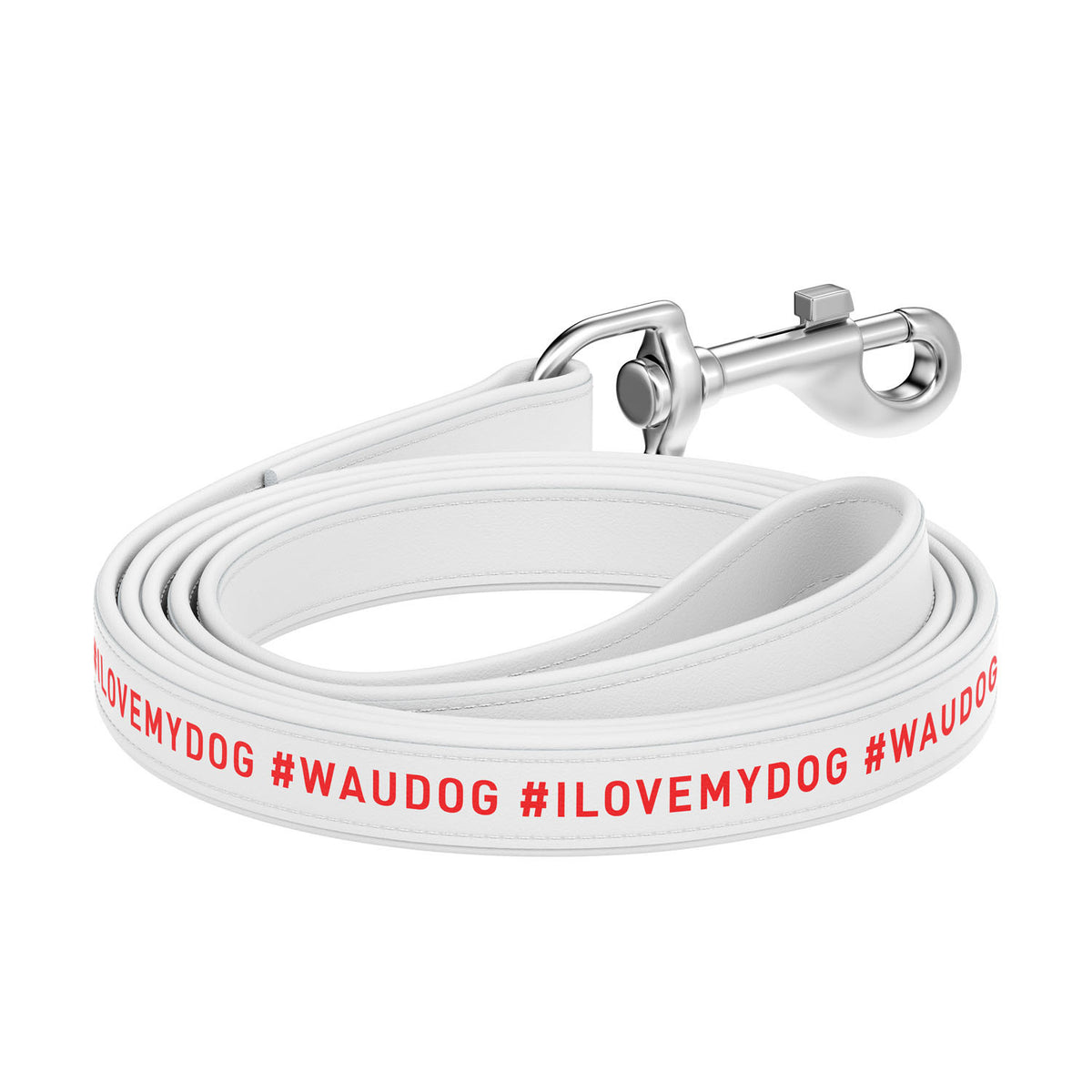 Lesa piele pentru caini WAUDOG Design " I LOVE MY DOG "- Alb
