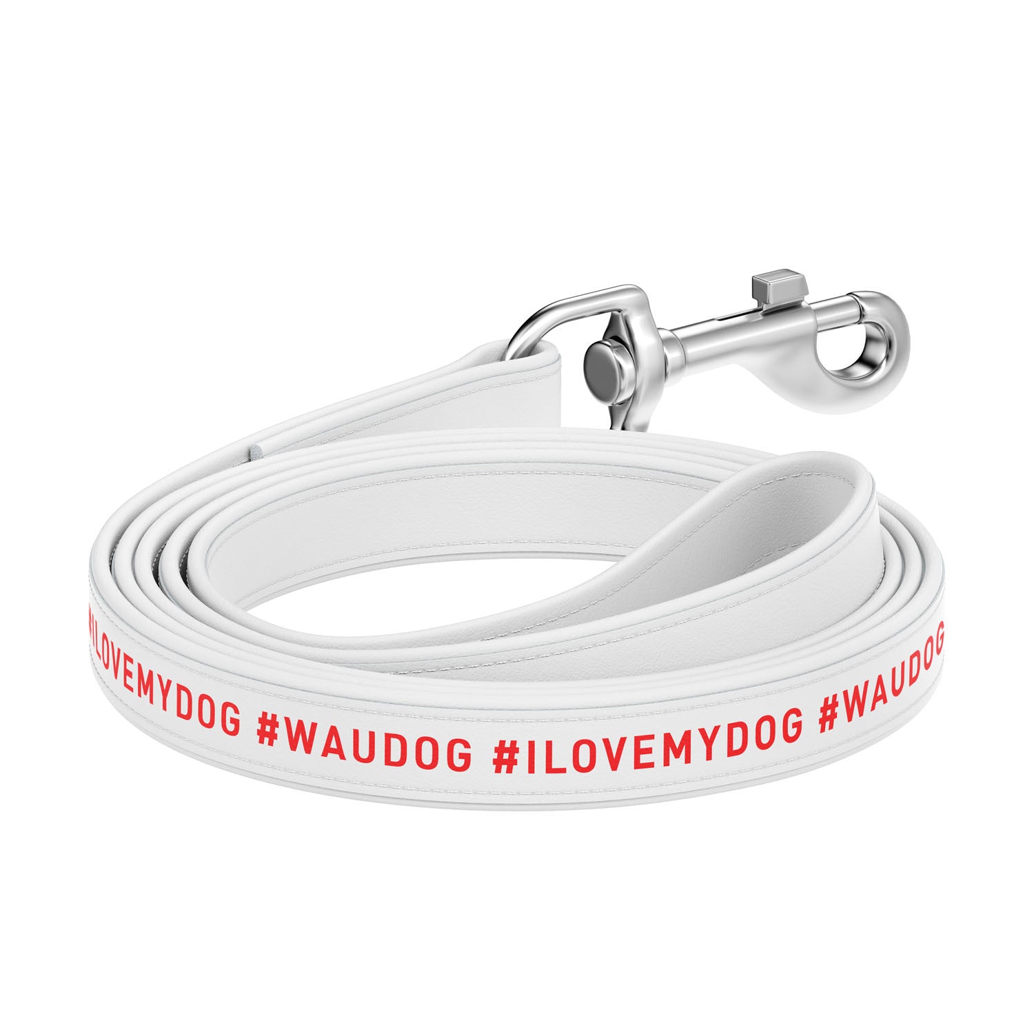 Lesa piele pentru caini WAUDOG Design " I LOVE MY DOG "- Alb